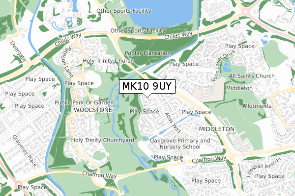 MK10 9UY map - small scale - OS Open Zoomstack (Ordnance Survey)