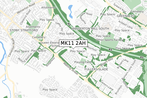 MK11 2AH map - small scale - OS Open Zoomstack (Ordnance Survey)