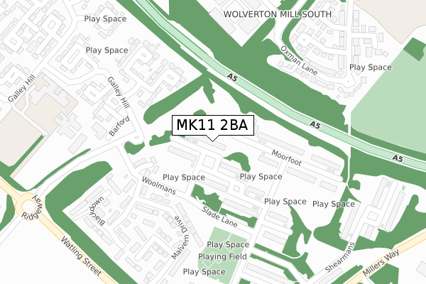 MK11 2BA map - large scale - OS Open Zoomstack (Ordnance Survey)