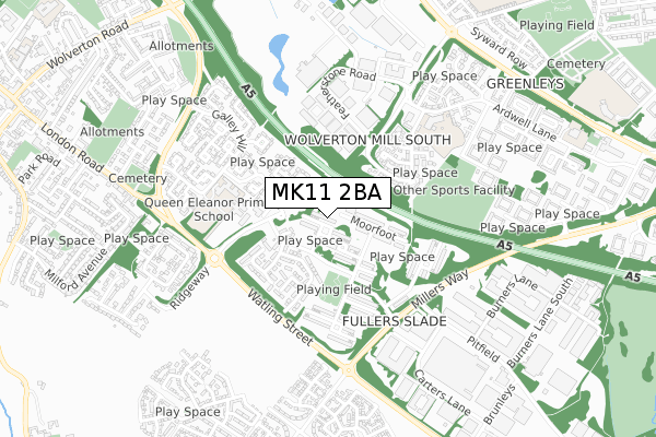 MK11 2BA map - small scale - OS Open Zoomstack (Ordnance Survey)