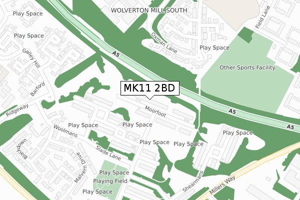 MK11 2BD map - large scale - OS Open Zoomstack (Ordnance Survey)