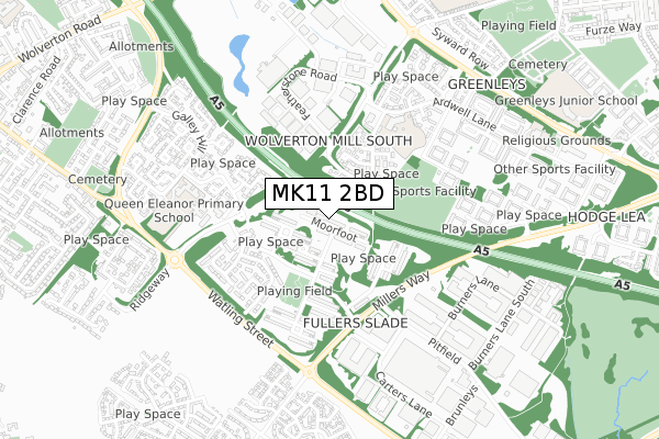 MK11 2BD map - small scale - OS Open Zoomstack (Ordnance Survey)