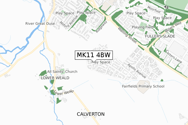 MK11 4BW map - small scale - OS Open Zoomstack (Ordnance Survey)