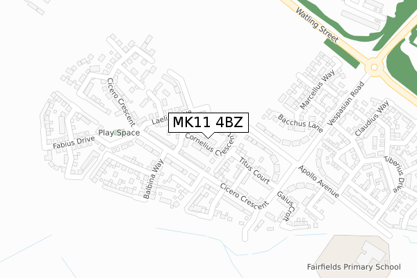 MK11 4BZ map - large scale - OS Open Zoomstack (Ordnance Survey)