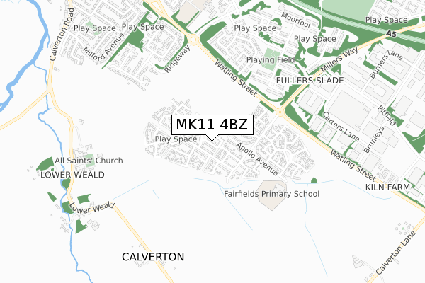 MK11 4BZ map - small scale - OS Open Zoomstack (Ordnance Survey)