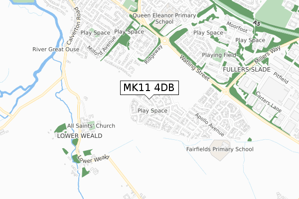 MK11 4DB map - small scale - OS Open Zoomstack (Ordnance Survey)