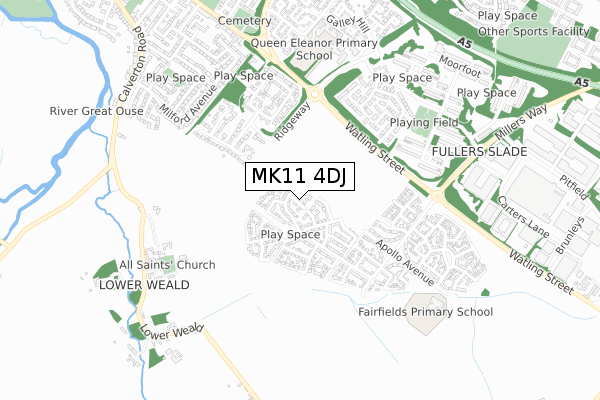 MK11 4DJ map - small scale - OS Open Zoomstack (Ordnance Survey)