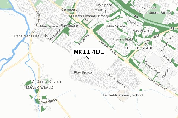 MK11 4DL map - small scale - OS Open Zoomstack (Ordnance Survey)