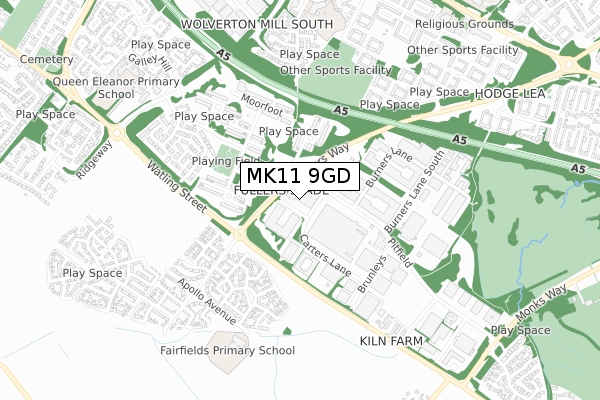 MK11 9GD map - small scale - OS Open Zoomstack (Ordnance Survey)