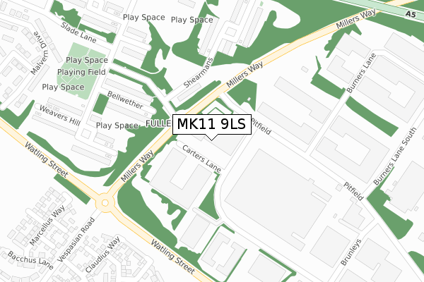 MK11 9LS map - large scale - OS Open Zoomstack (Ordnance Survey)