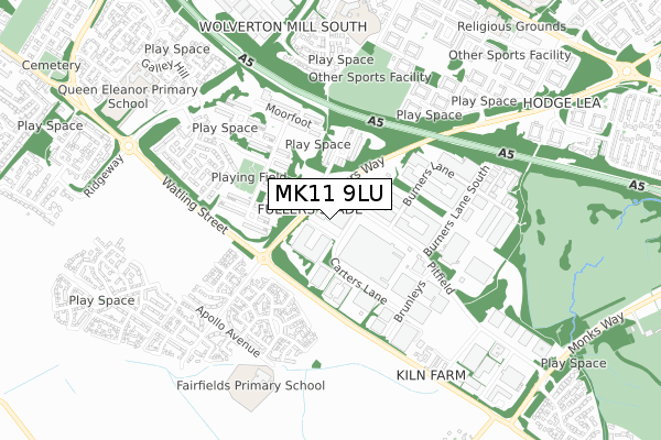 MK11 9LU map - small scale - OS Open Zoomstack (Ordnance Survey)