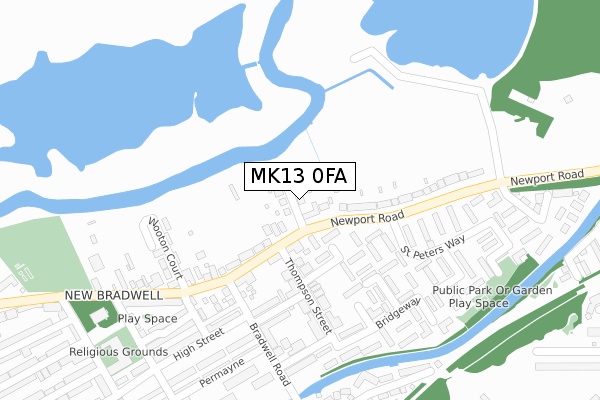 MK13 0FA map - large scale - OS Open Zoomstack (Ordnance Survey)