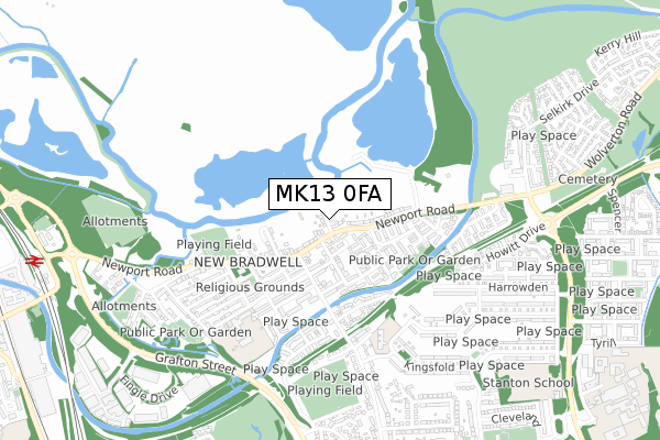 MK13 0FA map - small scale - OS Open Zoomstack (Ordnance Survey)