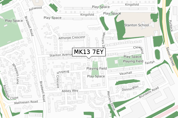 MK13 7EY map - large scale - OS Open Zoomstack (Ordnance Survey)