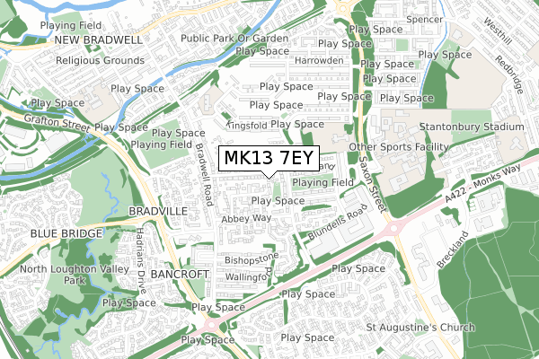 MK13 7EY map - small scale - OS Open Zoomstack (Ordnance Survey)