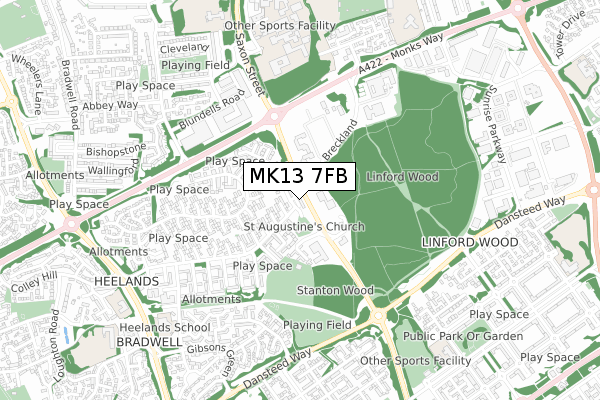 MK13 7FB map - small scale - OS Open Zoomstack (Ordnance Survey)