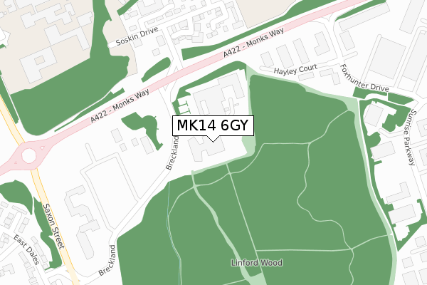 MK14 6GY map - large scale - OS Open Zoomstack (Ordnance Survey)