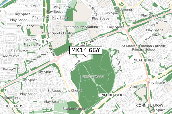 MK14 6GY map - small scale - OS Open Zoomstack (Ordnance Survey)