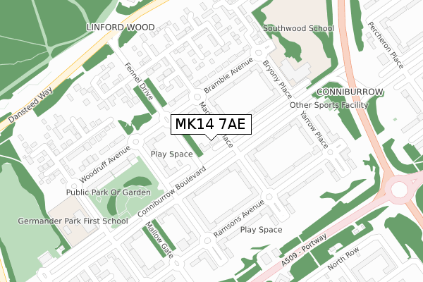 MK14 7AE map - large scale - OS Open Zoomstack (Ordnance Survey)