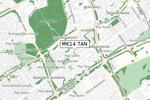 MK14 7AN map - small scale - OS Open Zoomstack (Ordnance Survey)