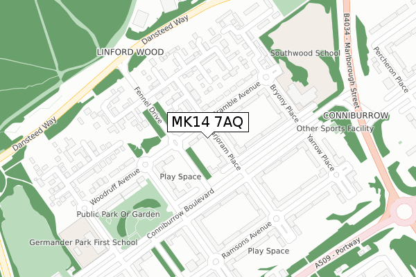 MK14 7AQ map - large scale - OS Open Zoomstack (Ordnance Survey)