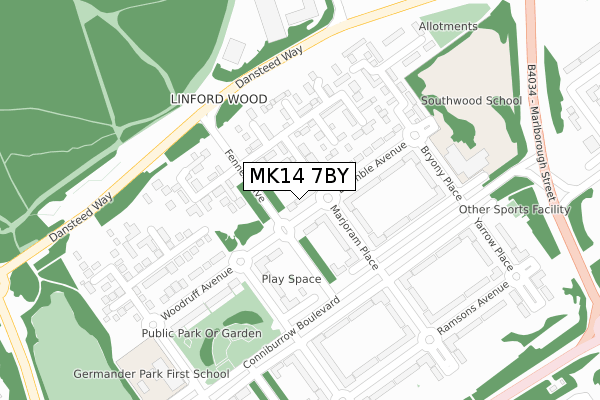 MK14 7BY map - large scale - OS Open Zoomstack (Ordnance Survey)