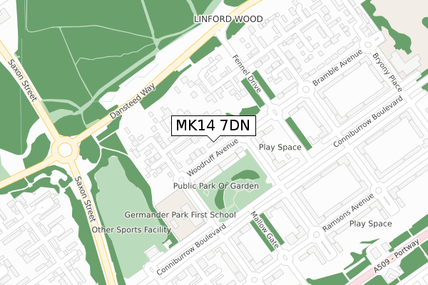 MK14 7DN map - large scale - OS Open Zoomstack (Ordnance Survey)