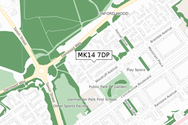 MK14 7DP map - large scale - OS Open Zoomstack (Ordnance Survey)