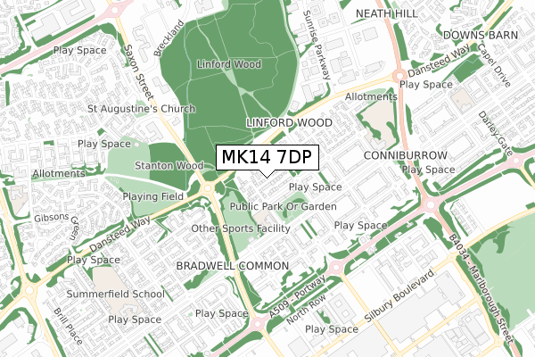 MK14 7DP map - small scale - OS Open Zoomstack (Ordnance Survey)