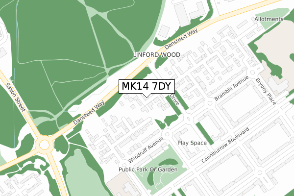 MK14 7DY map - large scale - OS Open Zoomstack (Ordnance Survey)