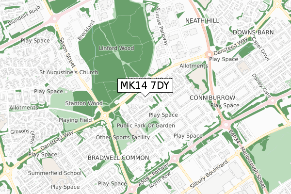 MK14 7DY map - small scale - OS Open Zoomstack (Ordnance Survey)