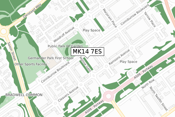 MK14 7ES map - large scale - OS Open Zoomstack (Ordnance Survey)