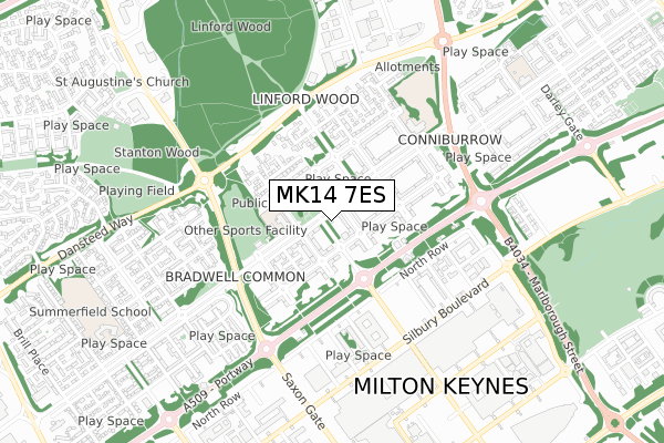 MK14 7ES map - small scale - OS Open Zoomstack (Ordnance Survey)