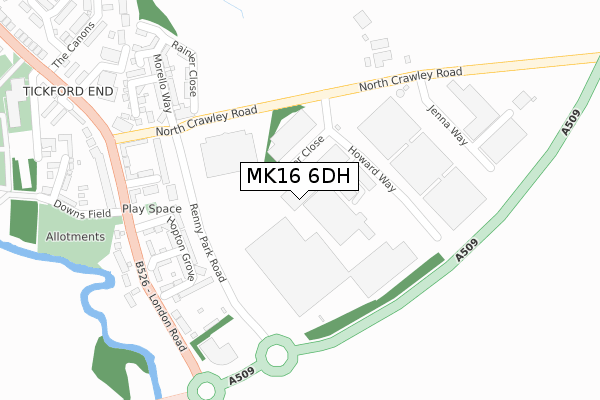 MK16 6DH map - large scale - OS Open Zoomstack (Ordnance Survey)