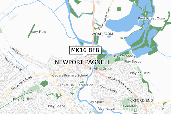 MK16 8FB map - small scale - OS Open Zoomstack (Ordnance Survey)