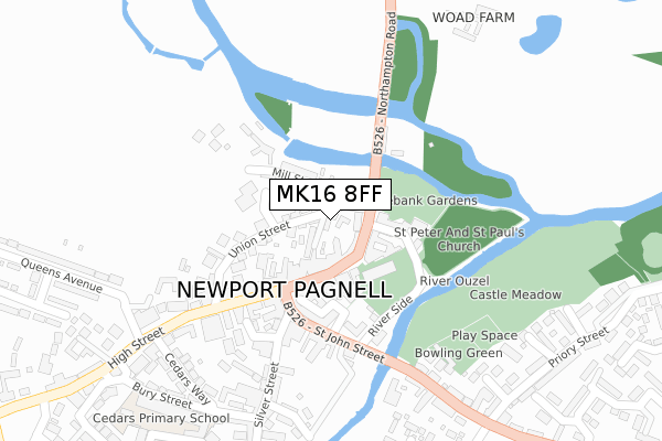 MK16 8FF map - large scale - OS Open Zoomstack (Ordnance Survey)