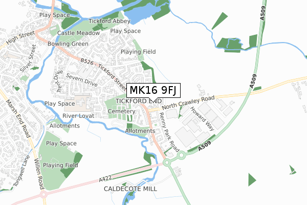 MK16 9FJ map - small scale - OS Open Zoomstack (Ordnance Survey)