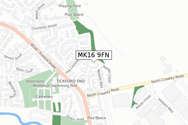 MK16 9FN map - large scale - OS Open Zoomstack (Ordnance Survey)