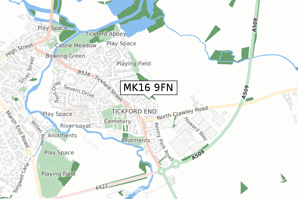 MK16 9FN map - small scale - OS Open Zoomstack (Ordnance Survey)