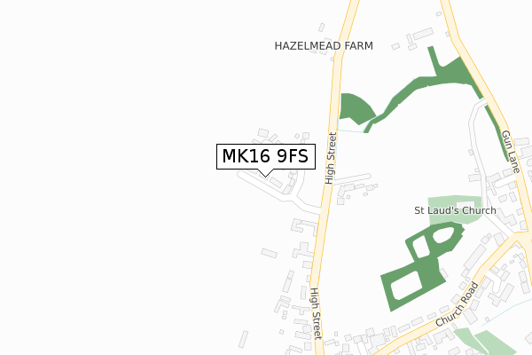 MK16 9FS map - large scale - OS Open Zoomstack (Ordnance Survey)