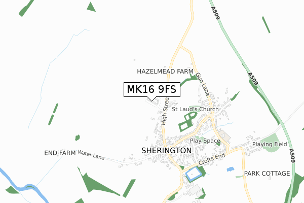 MK16 9FS map - small scale - OS Open Zoomstack (Ordnance Survey)