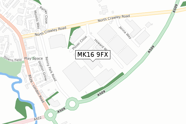 MK16 9FX map - large scale - OS Open Zoomstack (Ordnance Survey)