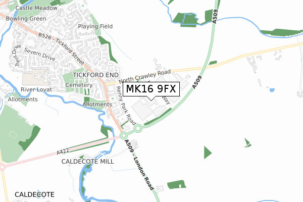 MK16 9FX map - small scale - OS Open Zoomstack (Ordnance Survey)