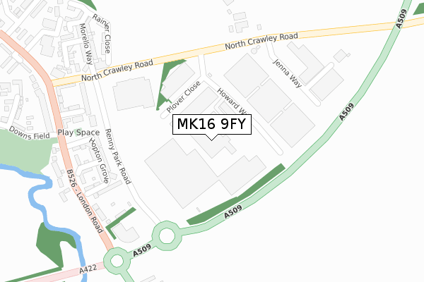 MK16 9FY map - large scale - OS Open Zoomstack (Ordnance Survey)