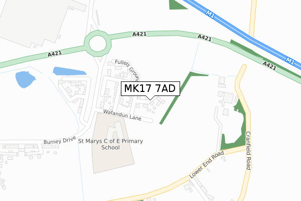 MK17 7AD map - large scale - OS Open Zoomstack (Ordnance Survey)