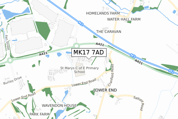 MK17 7AD map - small scale - OS Open Zoomstack (Ordnance Survey)