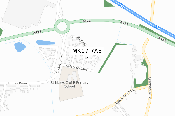 MK17 7AE map - large scale - OS Open Zoomstack (Ordnance Survey)