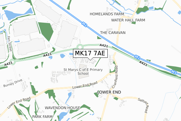 MK17 7AE map - small scale - OS Open Zoomstack (Ordnance Survey)