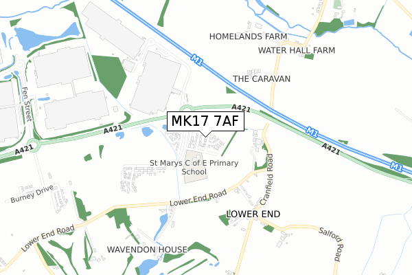 MK17 7AF map - small scale - OS Open Zoomstack (Ordnance Survey)