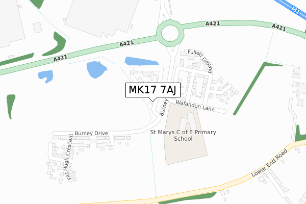 MK17 7AJ map - large scale - OS Open Zoomstack (Ordnance Survey)